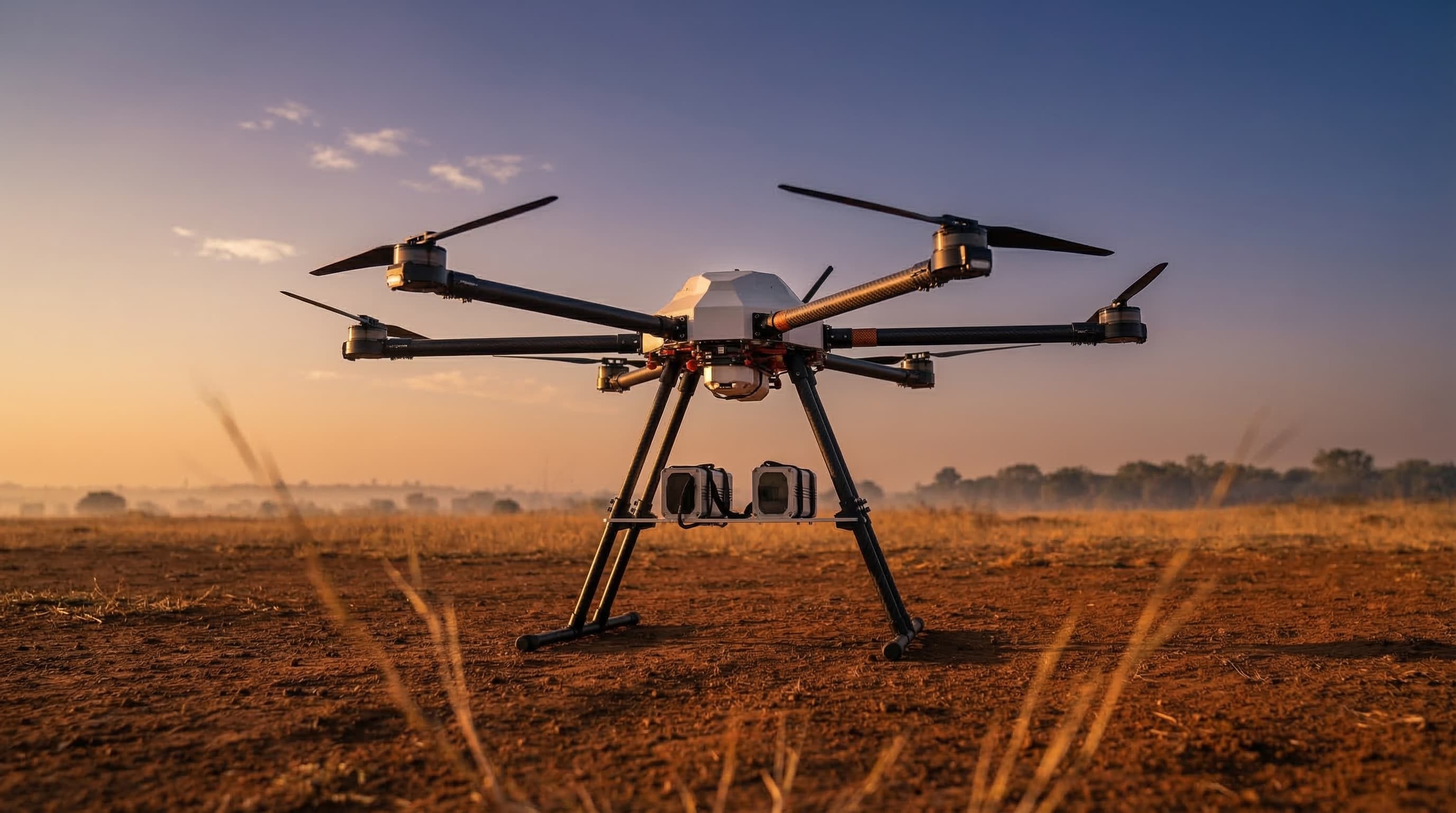 Atlas deployed in field — golden hour terrain