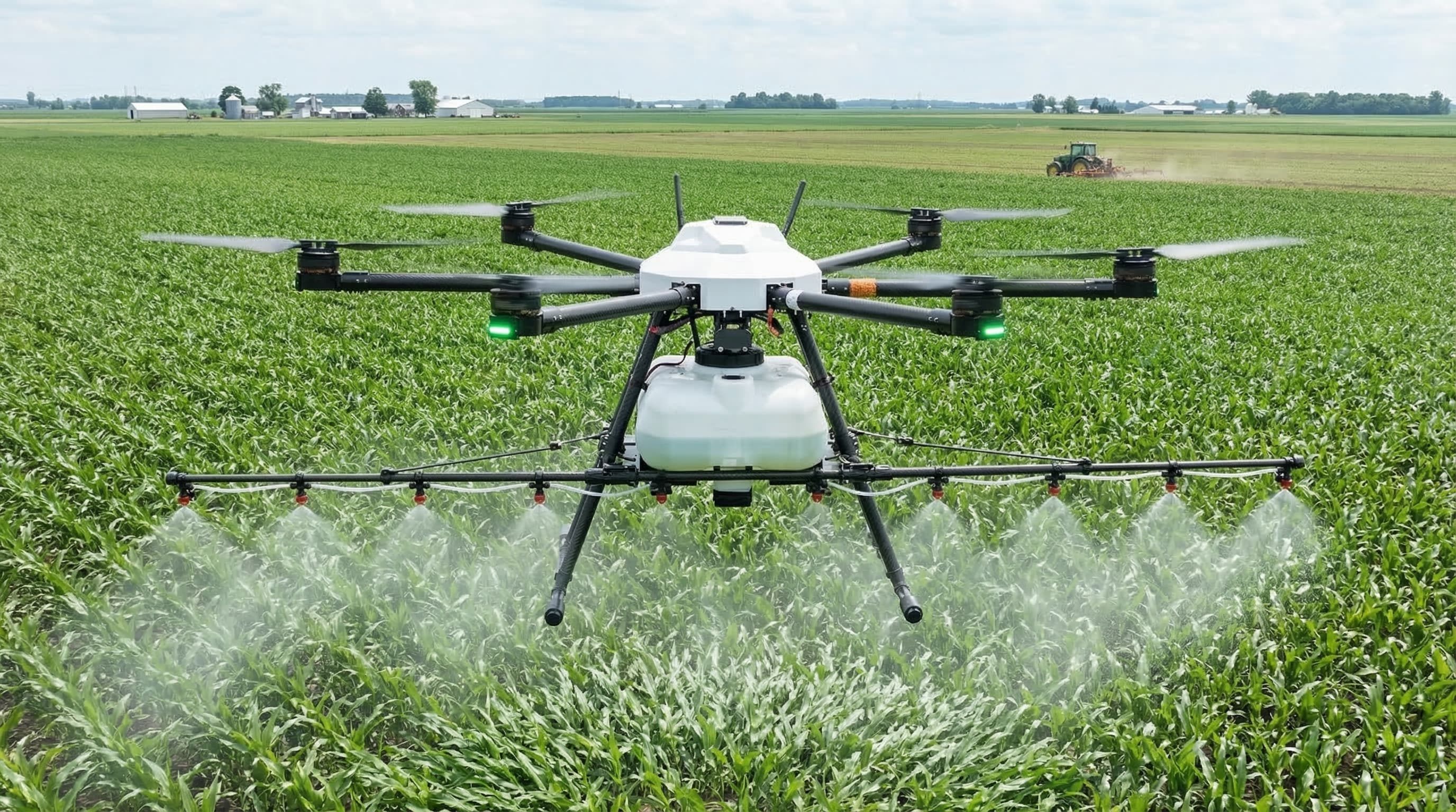 Corn — tall crop canopy, full boom coverage