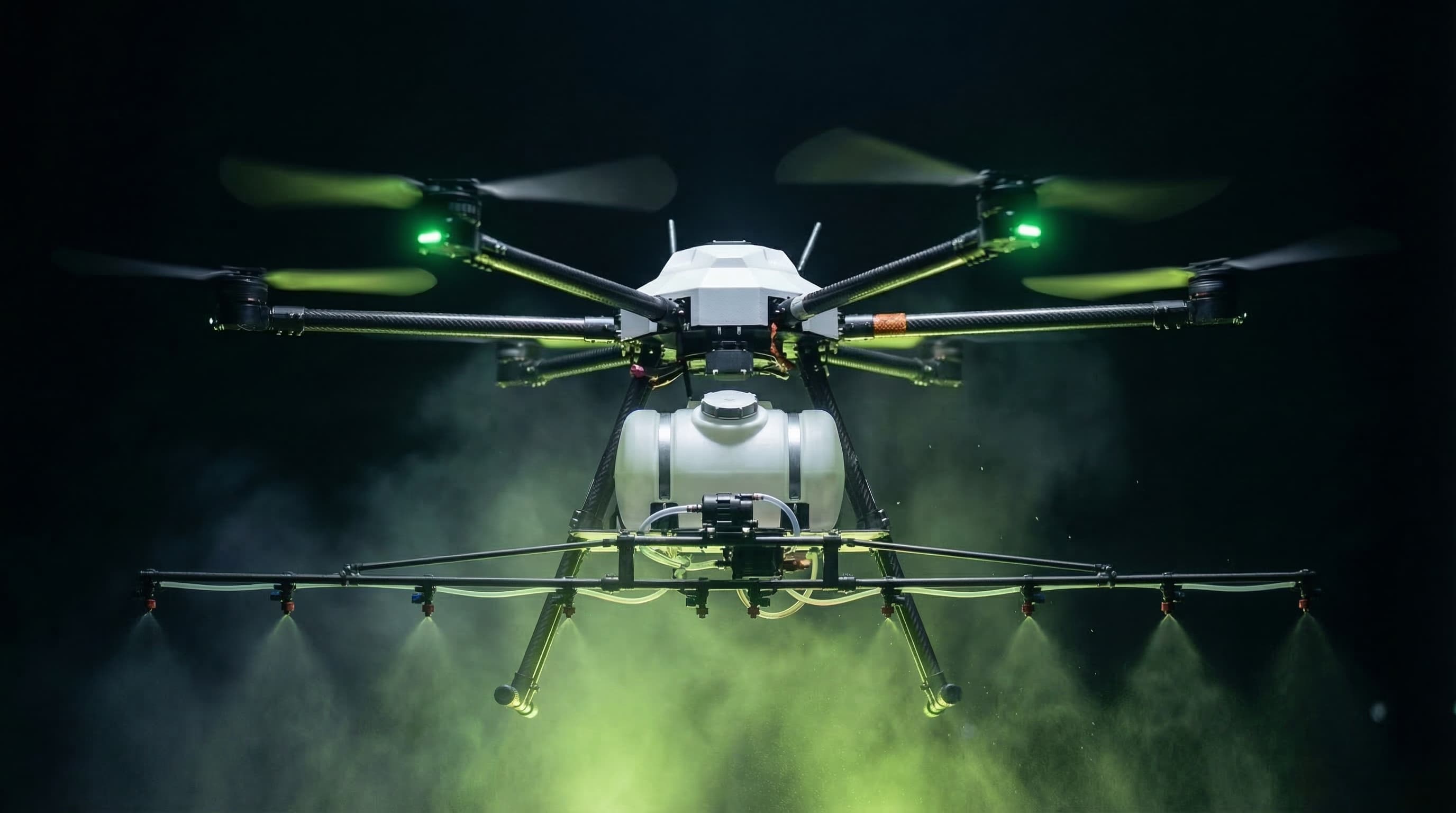 Atlas Ag — wide boom arms fully extended, 6-nozzle spray system