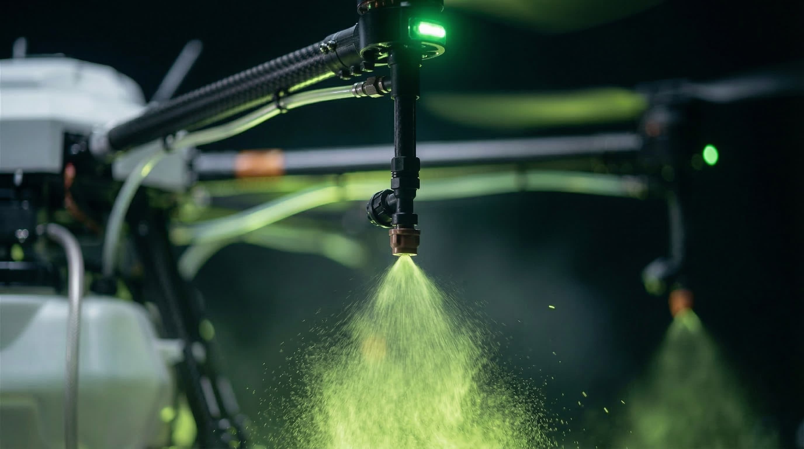 Atlas Ag — single variable-rate nozzle atomising green spray